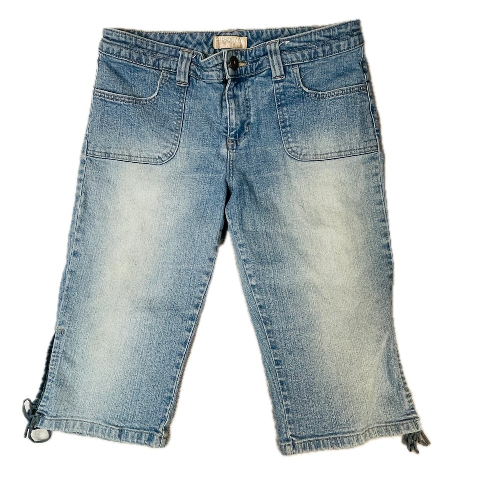 Personal Identity Capris WOMEN 32 Light Blue Y2K Cropped Denim Side Ties Pockets